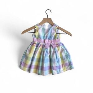 Pastel Rainbow Plaid Baby Dress 9M Carter’s Easter Spring Bow